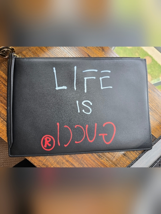 Gucci Handbags - Gucci Ghost "Life is Gucci" Leather Clutch
